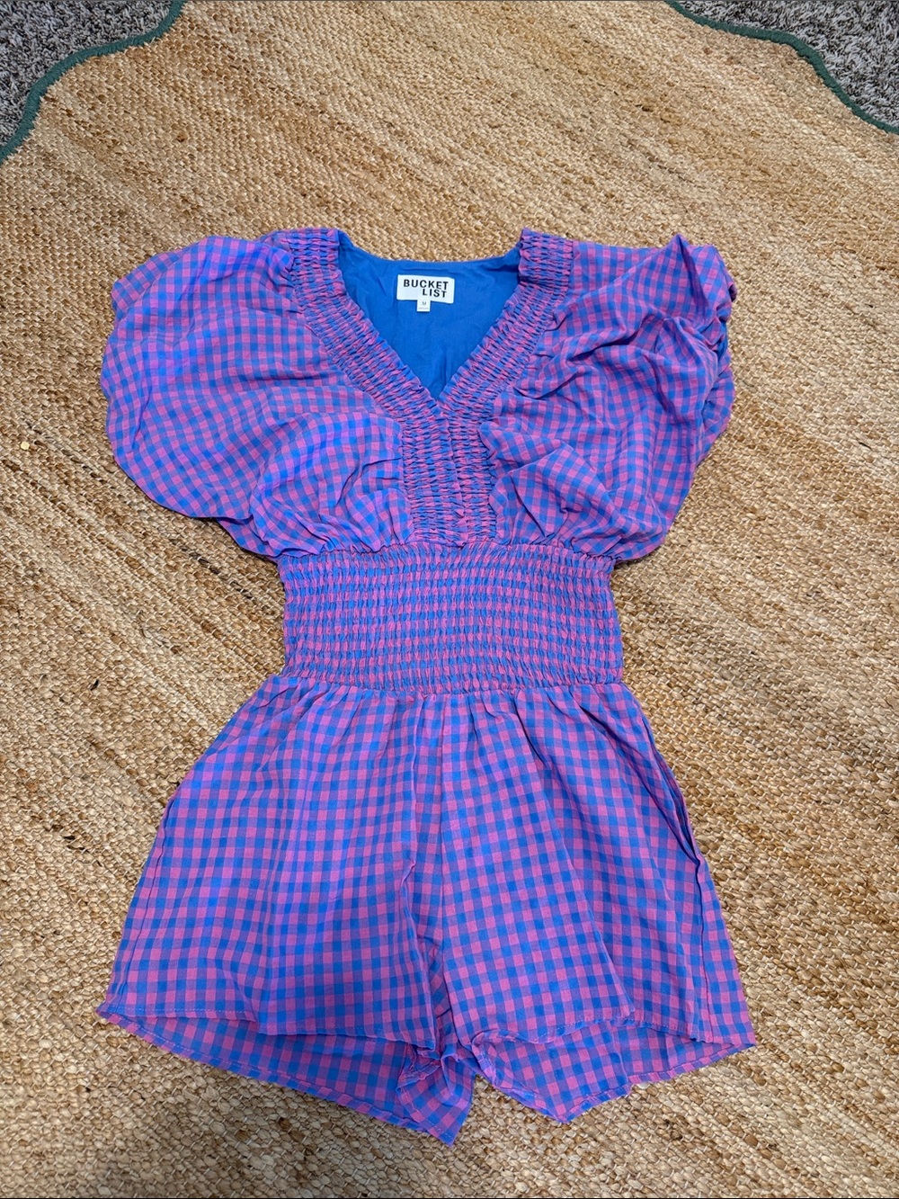 BUCKETLIST Girls' Pink & Purple Gingham Smocked Romper